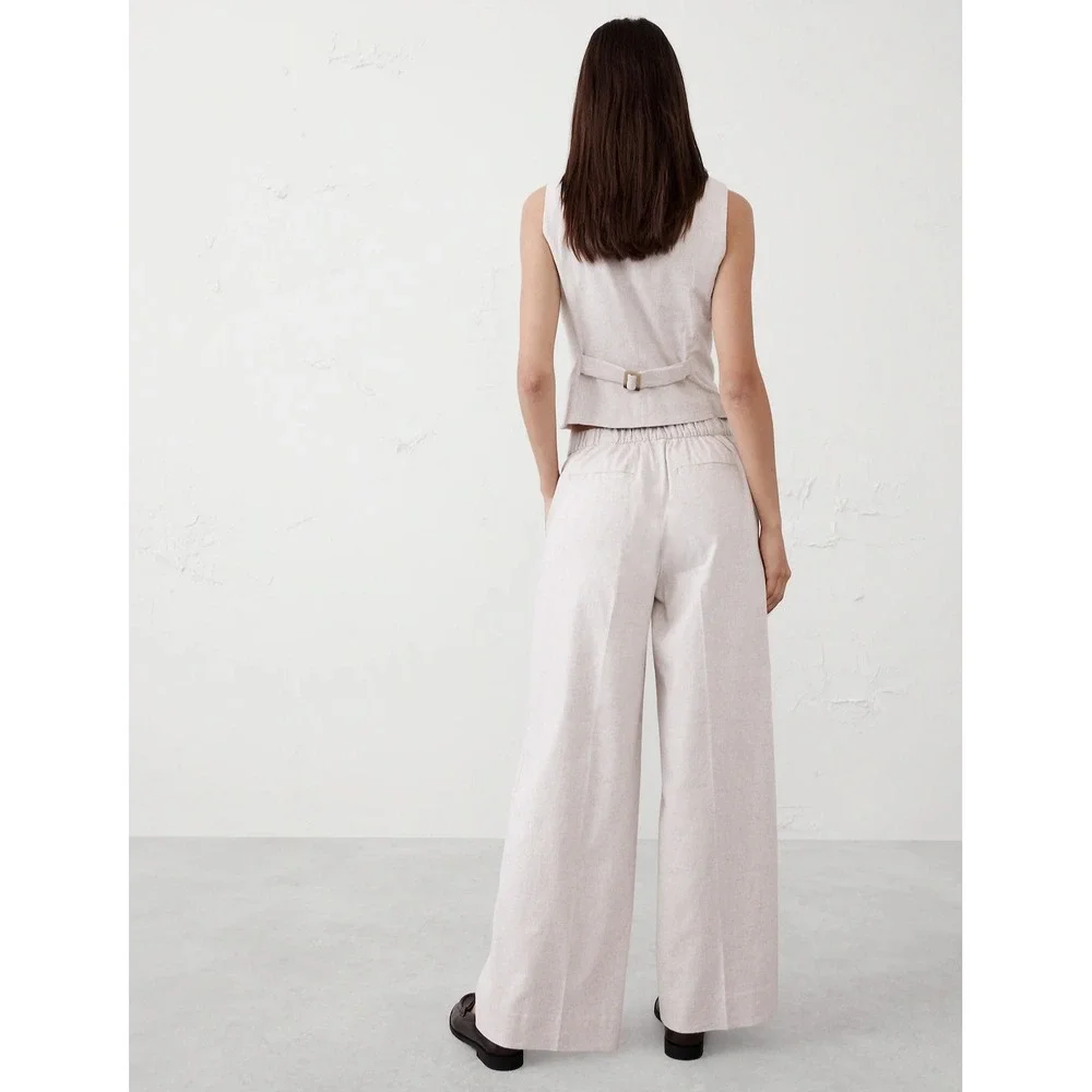 New‎ Banana Republic Trousers Pants XL Linen Hayden Wide Leg Flat Front Black